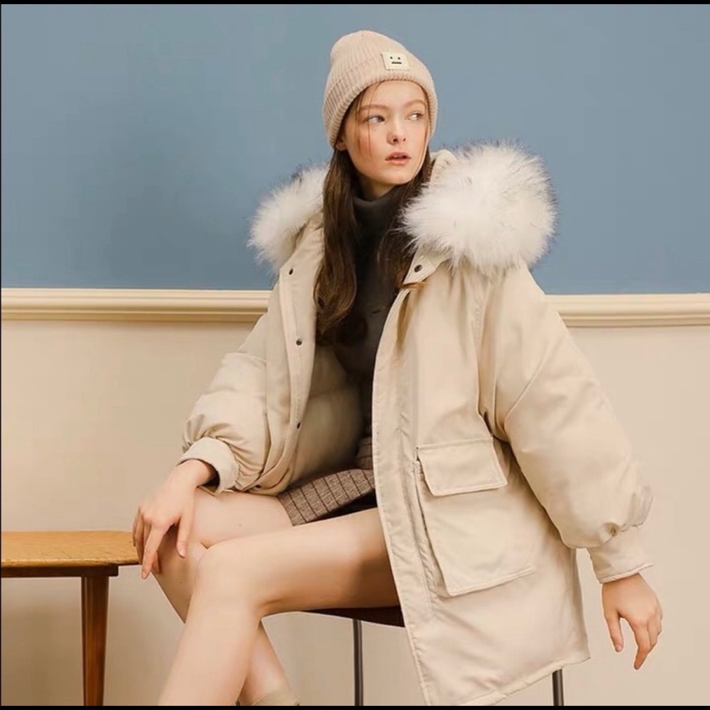 Warm Lantern Sleeve Puffer Fur Parka Coat